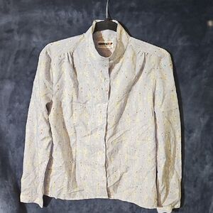 Vintage Women's Blue Floral Patterned Shirt